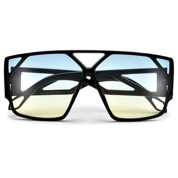 Futuristic Shield Sunglasses Oversized Geometric Frame Bold Cut Out Design - Picture 5 of 13